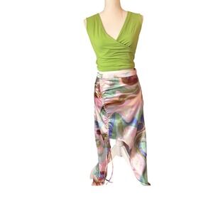 Future Collective Gabriella Karefa-Johnson Satin Abstract Midi Skirt Ruched Slit